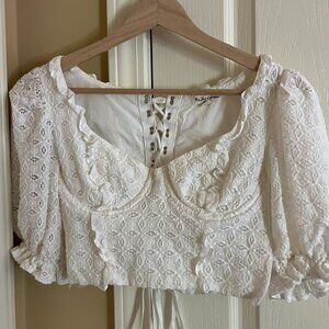 For Love and Lemons White Lace Crop Top